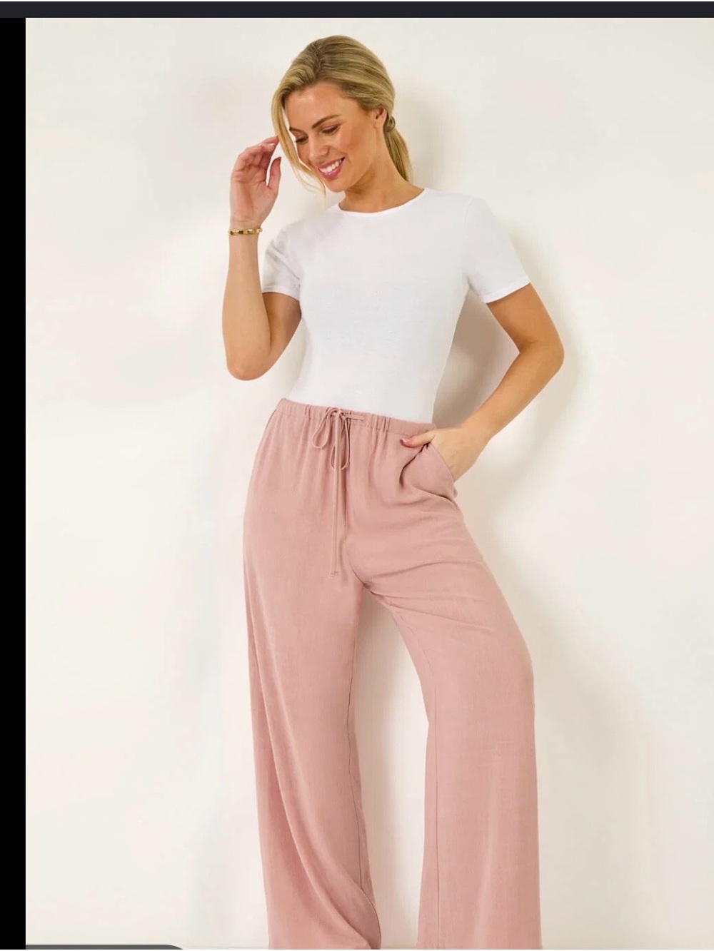 HALARA Dusty Rose Knit Wide Leg Pants
